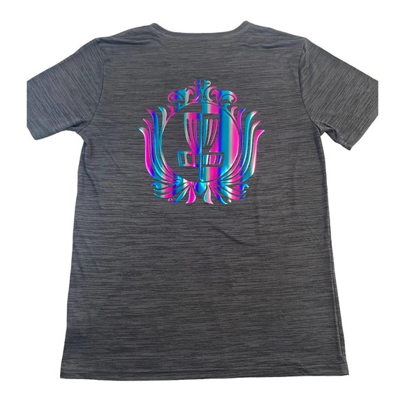 Disc Golf Shirt RAINBOW HOLOGRAPHIC HYZER Logo Unisex Jersey Active XL Grey - Picture 2 of 12